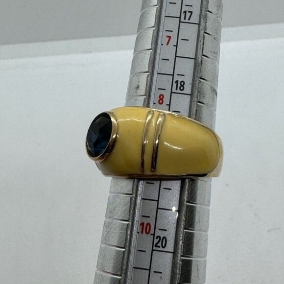 18K Yellow Gold Technibond Plated Ring Blue Topaz size 9 Yellow Enamel - Picture 7 of 9